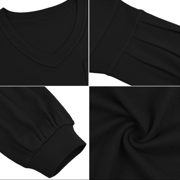 🆕 Phortric Black Lantern Sleeve Deep-V Off the Shoulder Oversized Knit Top - Picture 5 of 6